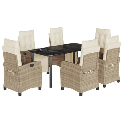 Set da Pranzo da Giardino 7 pz con Cuscini Beige in Polyrattan - homemem39