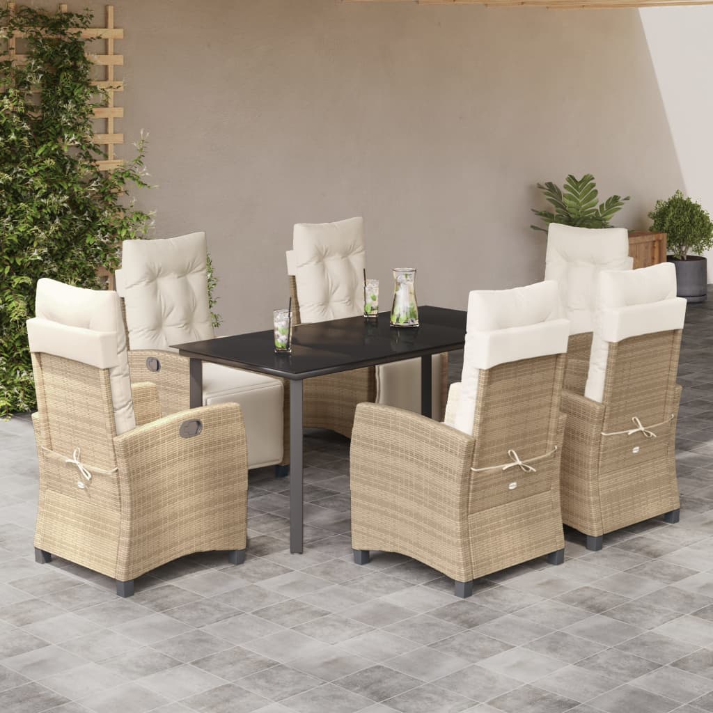 Set da Pranzo da Giardino 7 pz con Cuscini Beige in Polyrattan - homemem39