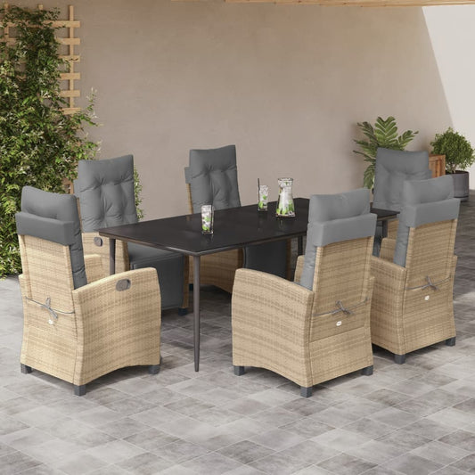Set Pranzo da Giardino 7 pz con Cuscini Beige Misto Polyrattan