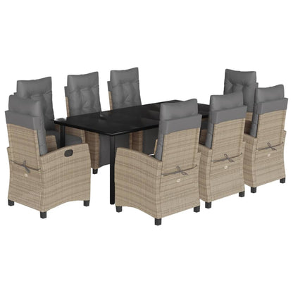 Set Pranzo da Giardino 9 pz con Cuscini Beige Misto Polyrattan