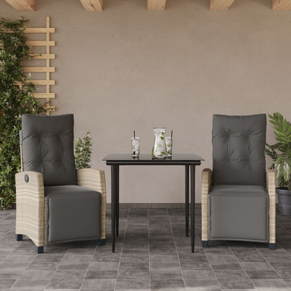 Set Pranzo da Giardino 3pz con Cuscini Grigio Chiaro Polyrattan