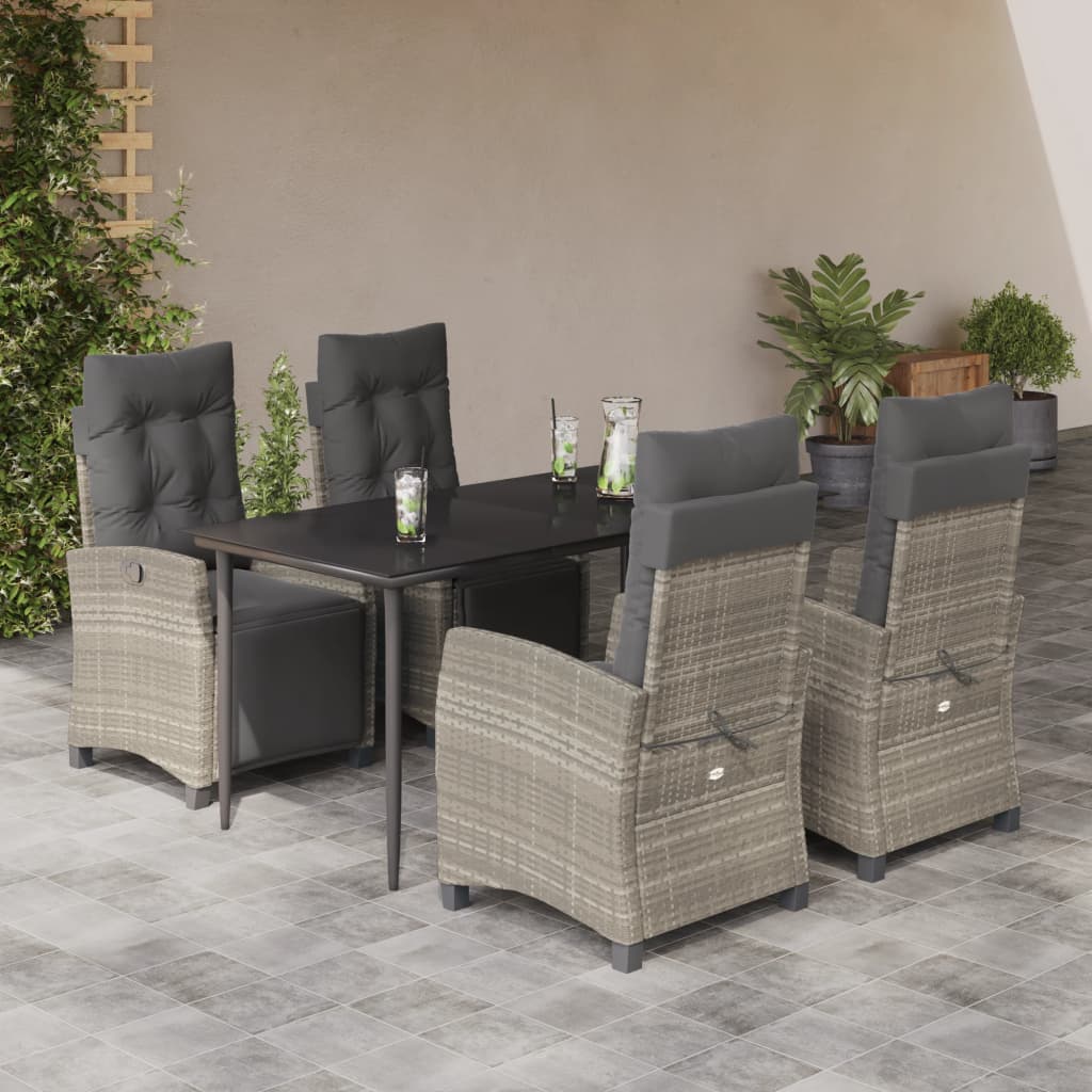 Set Pranzo da Giardino 5pz con Cuscini Grigio Chiaro Polyrattan - homemem39