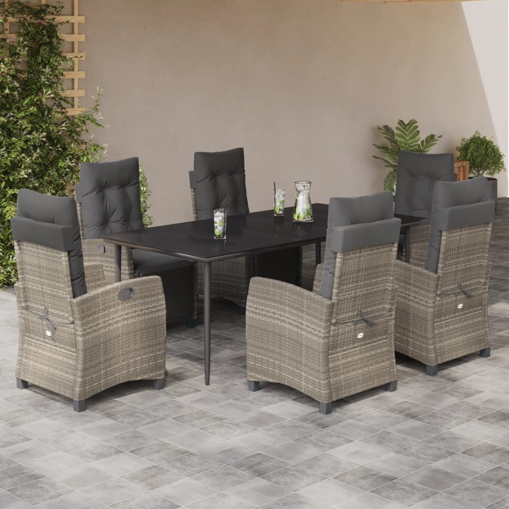 Set da Pranzo da Giardino 7 pz Cuscini Polyrattan Grigio Chiaro - homemem39