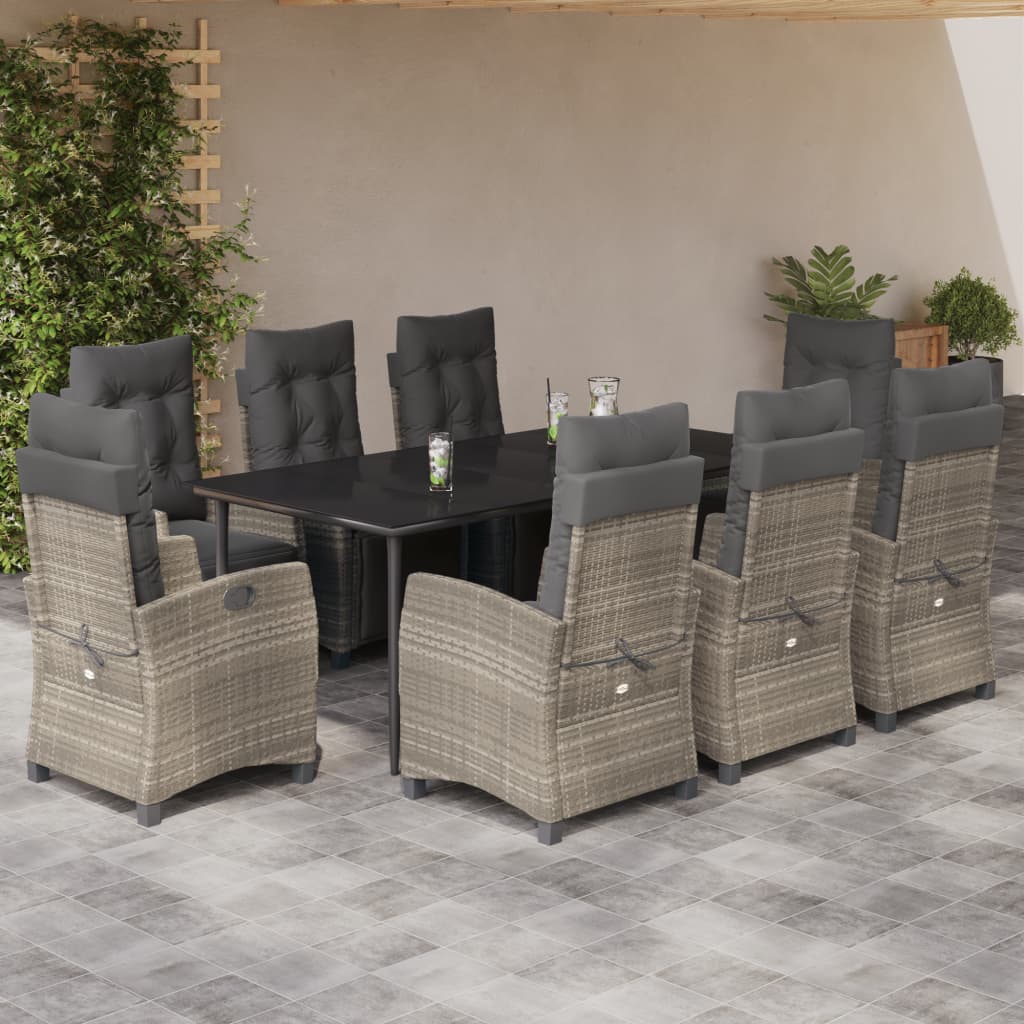 Set Pranzo da Giardino 9pz con Cuscini Grigio Chiaro Polyrattan - homemem39