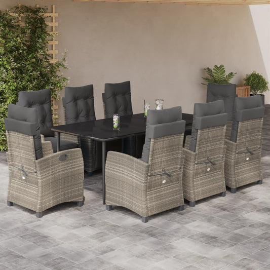 Set Pranzo da Giardino 9pz con Cuscini Grigio Chiaro Polyrattan - homemem39