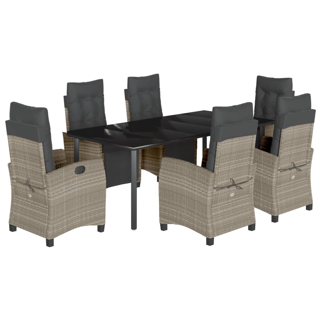 Set da Pranzo da Giardino 7 pz Cuscini Polyrattan Grigio Chiaro - homemem39