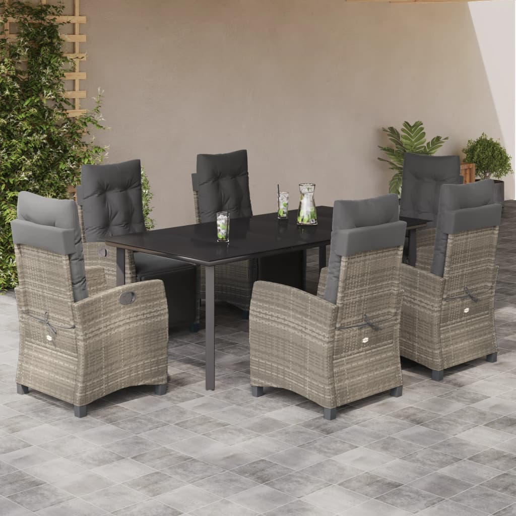 Set da Pranzo da Giardino 7 pz Cuscini Polyrattan Grigio Chiaro - homemem39