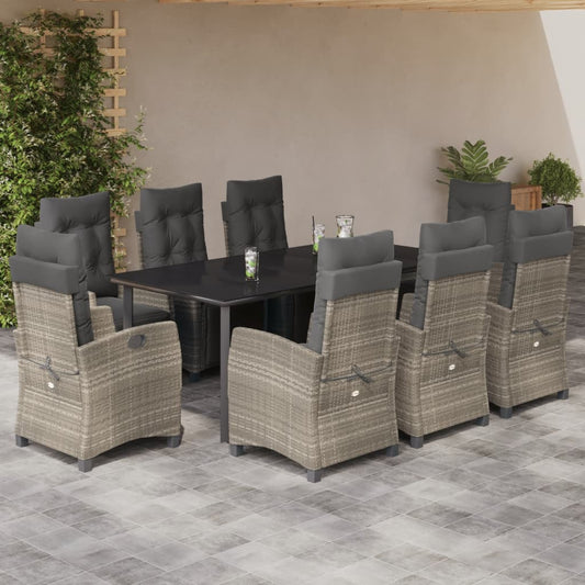 Set Pranzo da Giardino 9pz con Cuscini Grigio Chiaro Polyrattan - homemem39