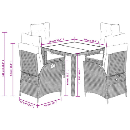 Set da Pranzo da Giardino 5 pz Nero con Cuscini in Polyrattan
