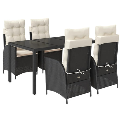 Set da Pranzo da Giardino 5 pz Nero con Cuscini in Polyrattan - homemem39