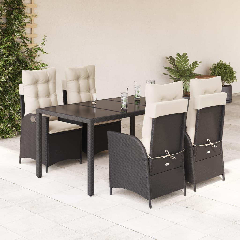Set da Pranzo da Giardino 5 pz Nero con Cuscini in Polyrattan - homemem39