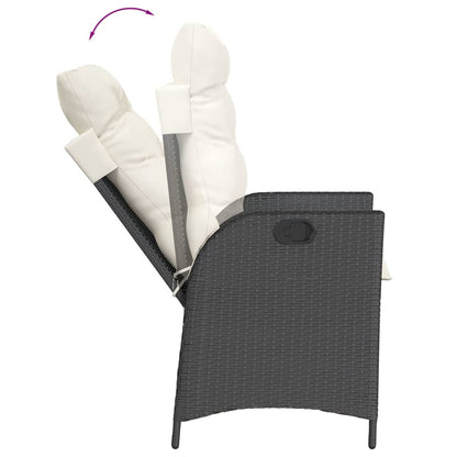 Set da Pranzo da Giardino 7 pz Nero con Cuscini in Polyrattan