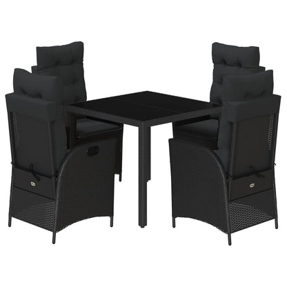 Set da Pranzo da Giardino 5 pz Nero con Cuscini in Polyrattan