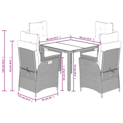 Set da Pranzo da Giardino 5 pz Nero con Cuscini in Polyrattan