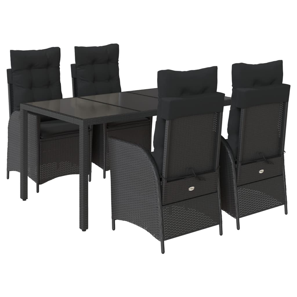 Set da Pranzo da Giardino 5 pz Nero con Cuscini in Polyrattan - homemem39