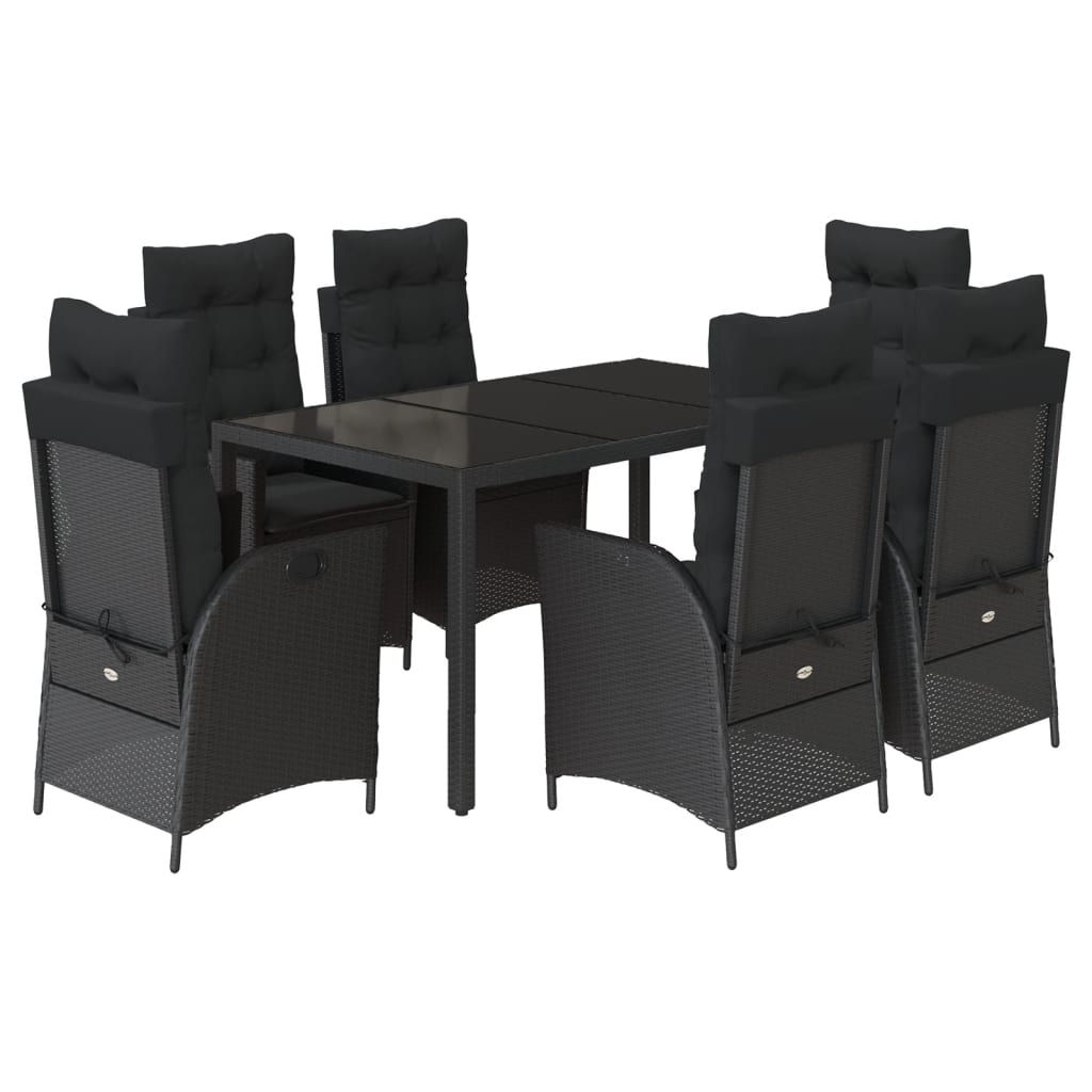 Set da Pranzo da Giardino 7 pz Nero con Cuscini in Polyrattan - homemem39