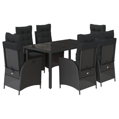 Set da Pranzo da Giardino 7 pz Nero con Cuscini in Polyrattan - homemem39