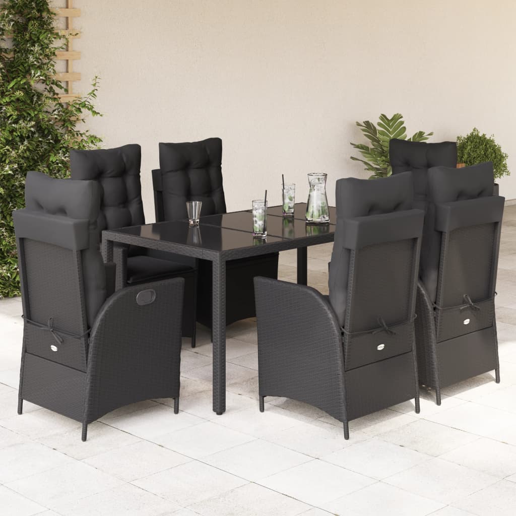 Set da Pranzo da Giardino 7 pz Nero con Cuscini in Polyrattan - homemem39