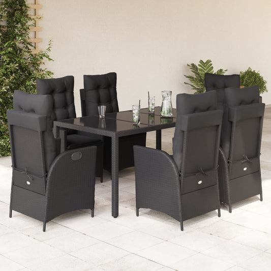 Set da Pranzo da Giardino 7 pz Nero con Cuscini in Polyrattan - homemem39
