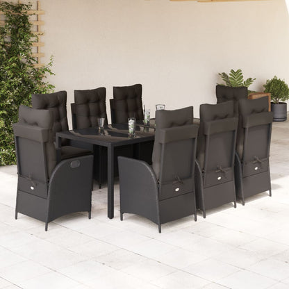 Set da Pranzo da Giardino 9 pz con Cuscini Nero in Polyrattan - homemem39