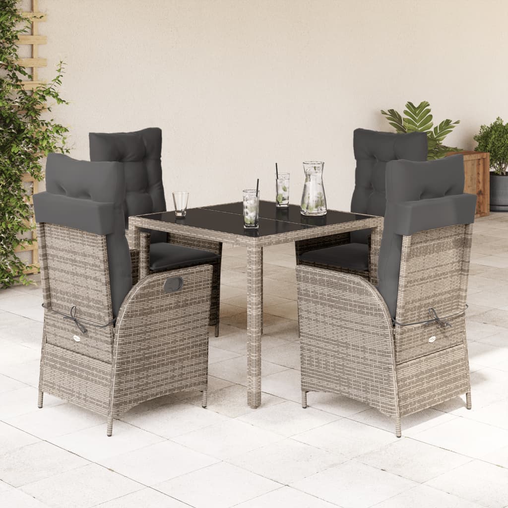 Set da Pranzo da Giardino 5 pz con Cuscini in Polyrattan Grigio - homemem39