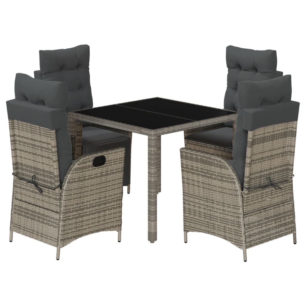 Set da Pranzo da Giardino 5 pz con Cuscini in Polyrattan Grigio - homemem39