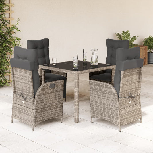 Set da Pranzo da Giardino 5 pz con Cuscini in Polyrattan Grigio - homemem39