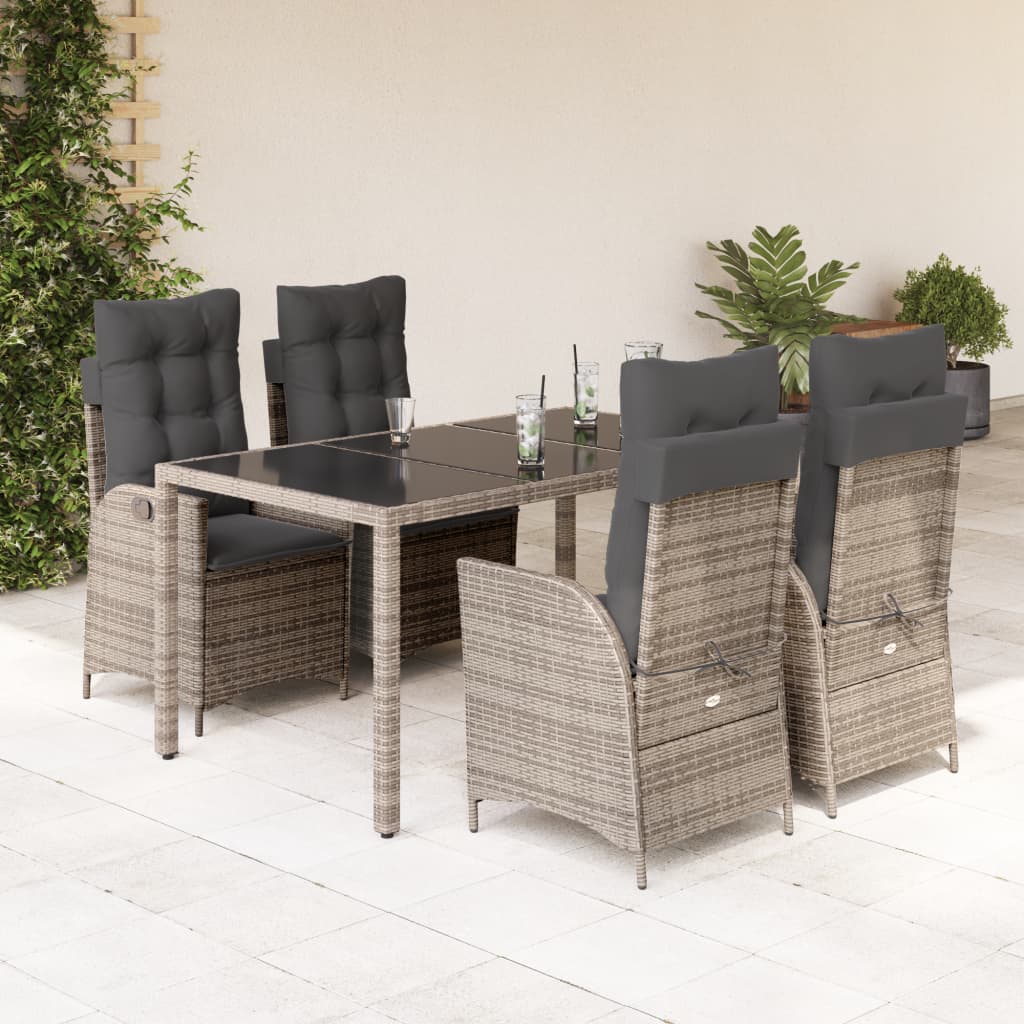 Set da Pranzo da Giardino 5 pz con Cuscini in Polyrattan Grigio - homemem39