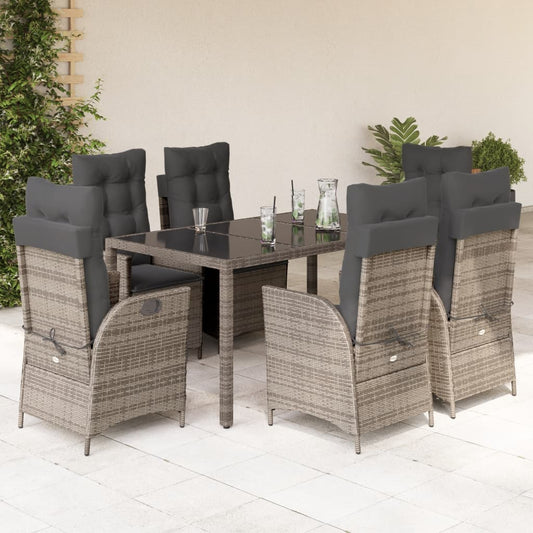Set da Pranzo da Giardino 7 pz con Cuscini in Polyrattan Grigio - homemem39