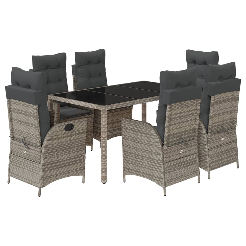Set da Pranzo da Giardino 7 pz con Cuscini in Polyrattan Grigio - homemem39