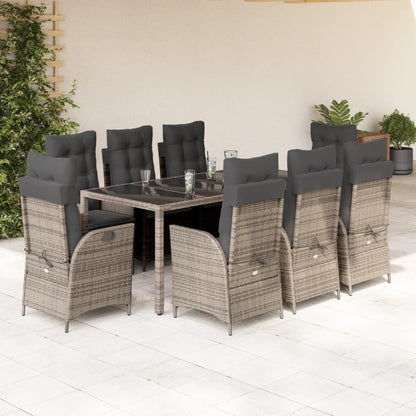 Set da Pranzo da Giardino 9 pz con Cuscini in Polyrattan Grigio - homemem39