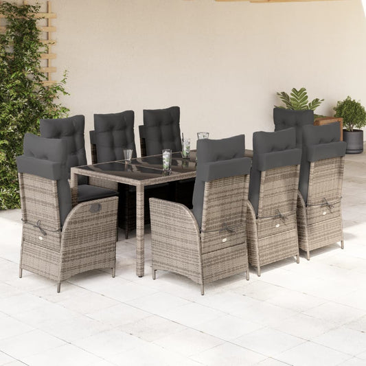 Set da Pranzo da Giardino 9 pz con Cuscini in Polyrattan Grigio - homemem39