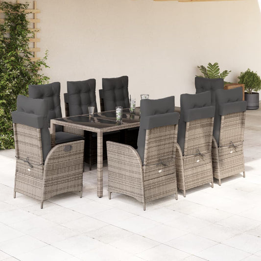 Set da Pranzo da Giardino 9 pz con Cuscini in Polyrattan Grigio - homemem39