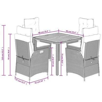 Set da Pranzo da Giardino 5 pz Nero con Cuscini in Polyrattan | homemem39
