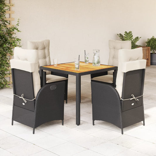 Set da Pranzo da Giardino 5 pz Nero con Cuscini in Polyrattan - homemem39