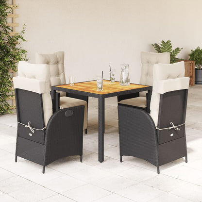 Set da Pranzo da Giardino 5 pz Nero con Cuscini in Polyrattan - homemem39
