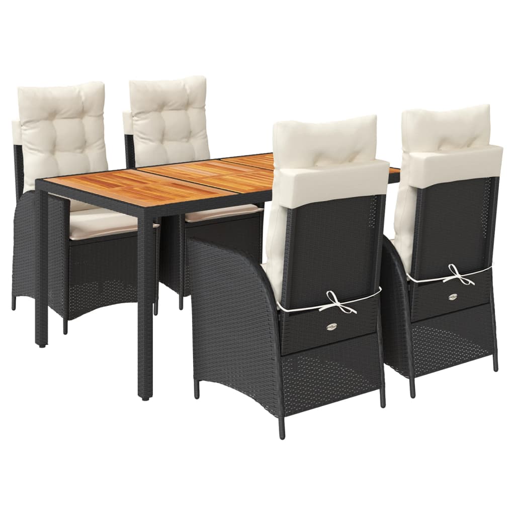 Set da Pranzo da Giardino 5 pz Nero con Cuscini in Polyrattan