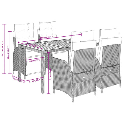 Set da Pranzo da Giardino 5 pz Nero con Cuscini in Polyrattan | homemem39