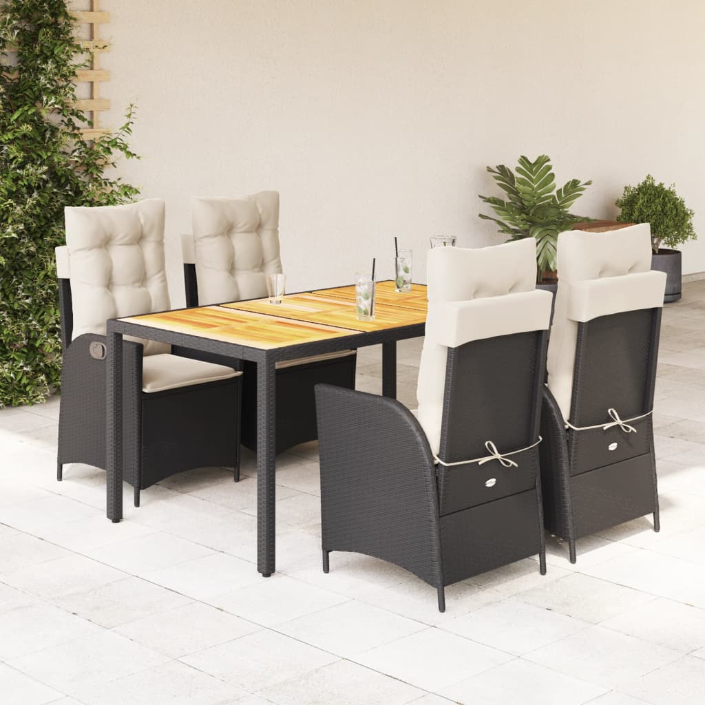 Set da Pranzo da Giardino 5 pz Nero con Cuscini in Polyrattan - homemem39