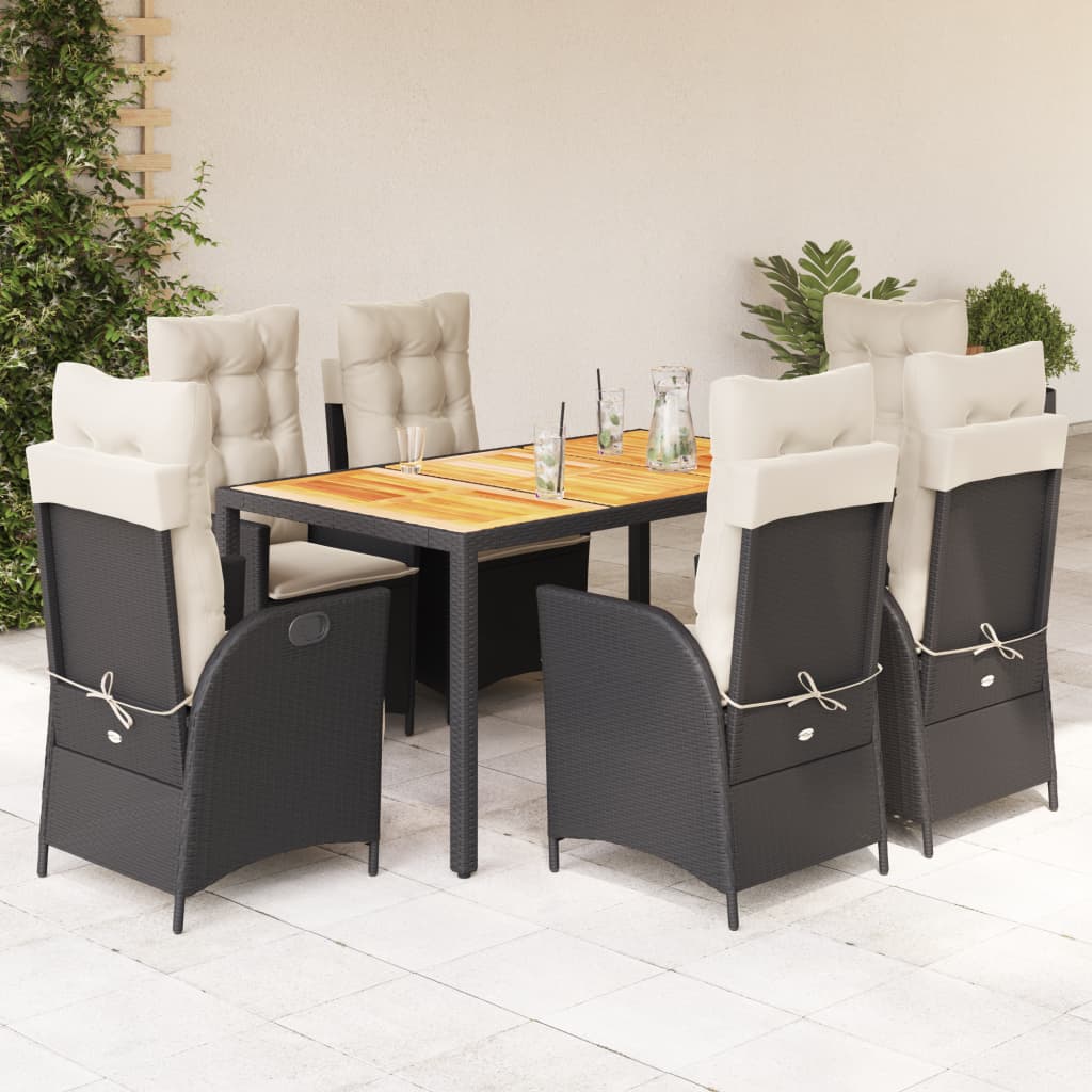 Set da Pranzo da Giardino 7 pz Nero con Cuscini in Polyrattan - homemem39