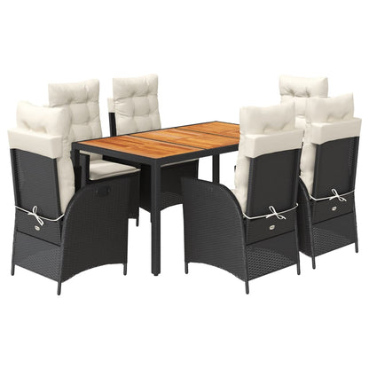 Set da Pranzo da Giardino 7 pz Nero con Cuscini in Polyrattan