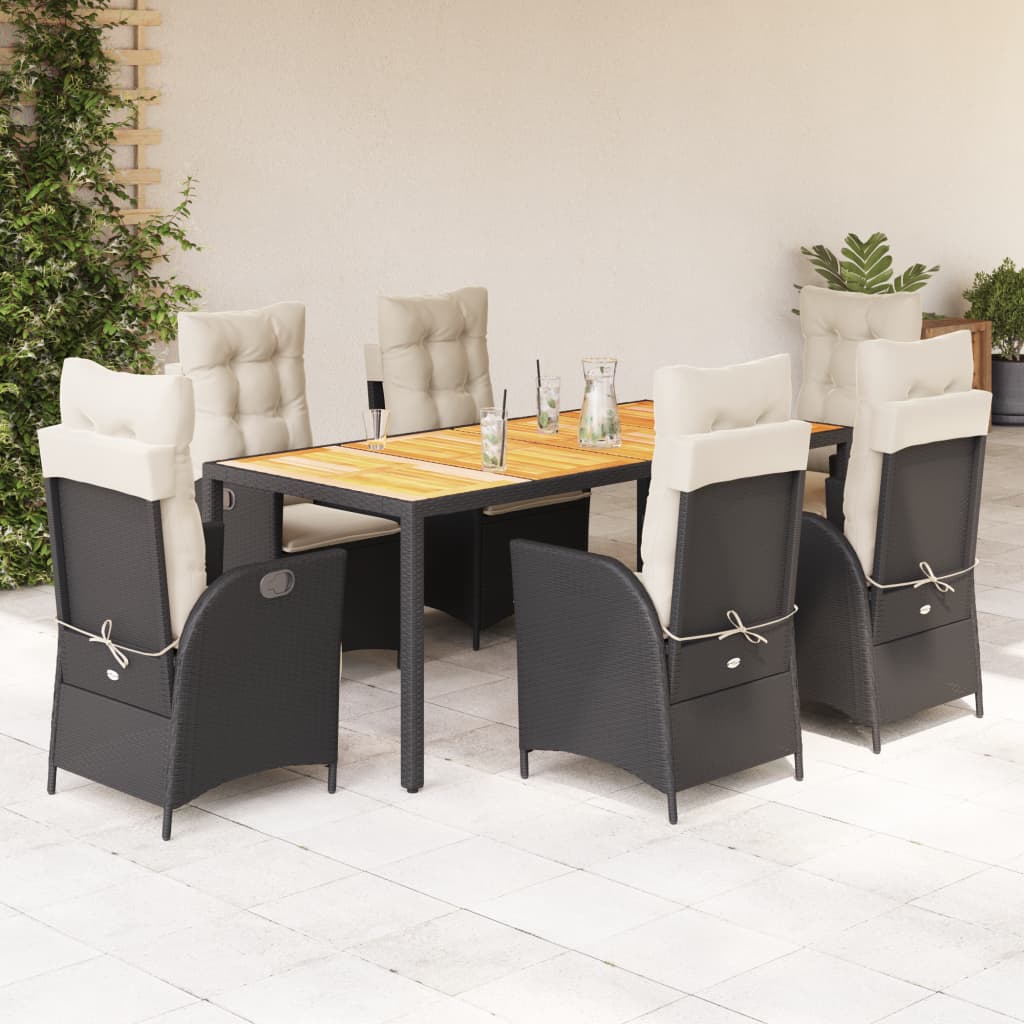 Set da Pranzo da Giardino 7 pz Nero con Cuscini in Polyrattan - homemem39
