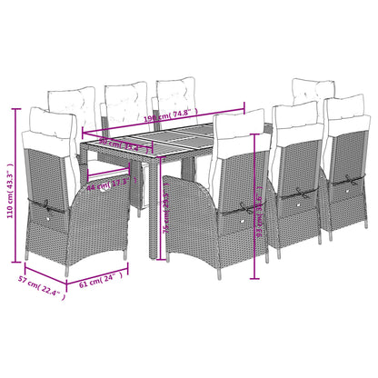 Set da Pranzo da Giardino 9 pz con Cuscini Nero in Polyrattan | homemem39