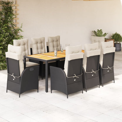 Set da Pranzo da Giardino 9 pz con Cuscini Nero in Polyrattan - homemem39