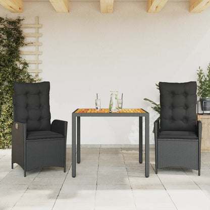 Set da Pranzo da Giardino 3 pz con Cuscini Nero in Polyrattan - homemem39