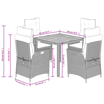 Set da Pranzo da Giardino 5 pz Nero con Cuscini in Polyrattan | homemem39