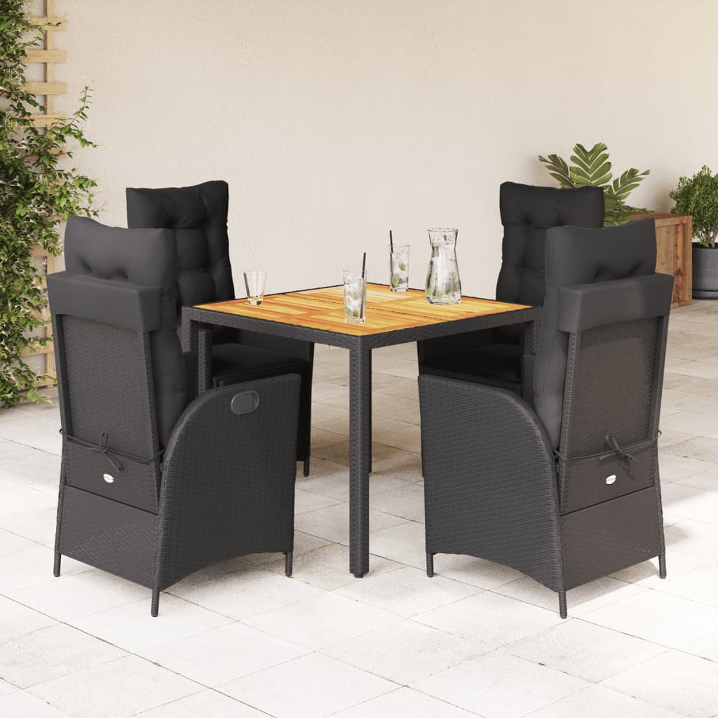Set da Pranzo da Giardino 5 pz Nero con Cuscini in Polyrattan - homemem39