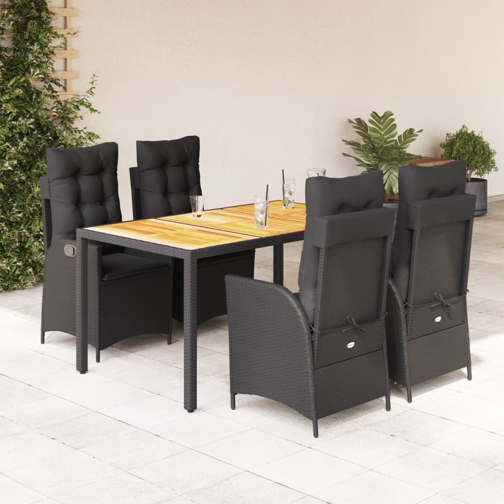Set da Pranzo da Giardino 5 pz Nero con Cuscini in Polyrattan - homemem39