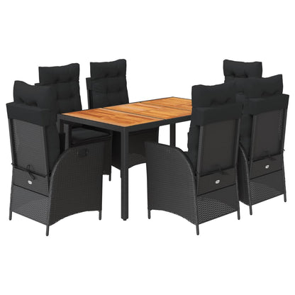 Set da Pranzo da Giardino 7 pz Nero con Cuscini in Polyrattan - homemem39