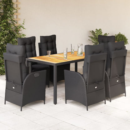 Set da Pranzo da Giardino 7 pz Nero con Cuscini in Polyrattan - homemem39